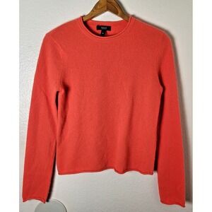 Aqua 100% Cashmere Crew Neck Long Sleeve Pullover Sweater Sz S Orange Luxury